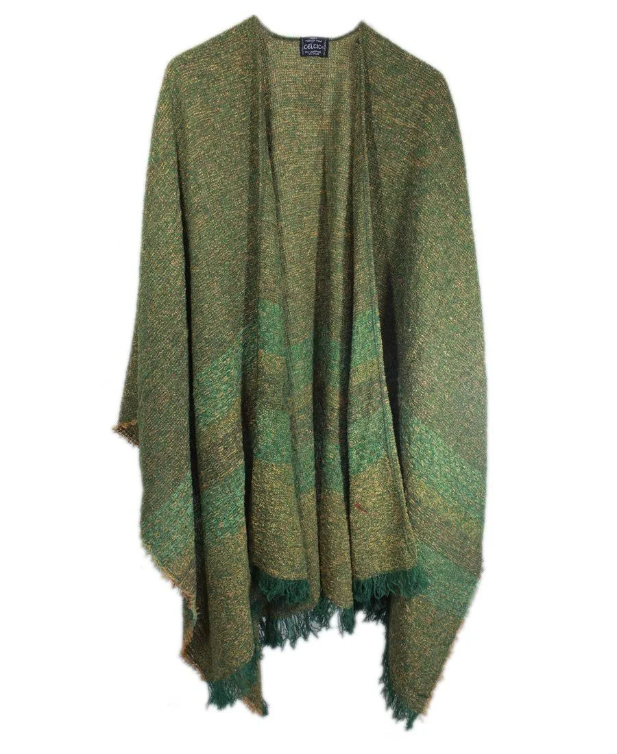 Wool Ruana Irish Ruana Wool Shawl Wrap Poncho 85% Lambswool Blend Cape 54x22 x 72x22 Made in Ireland, Kelly Gorse , Biddy Murphy