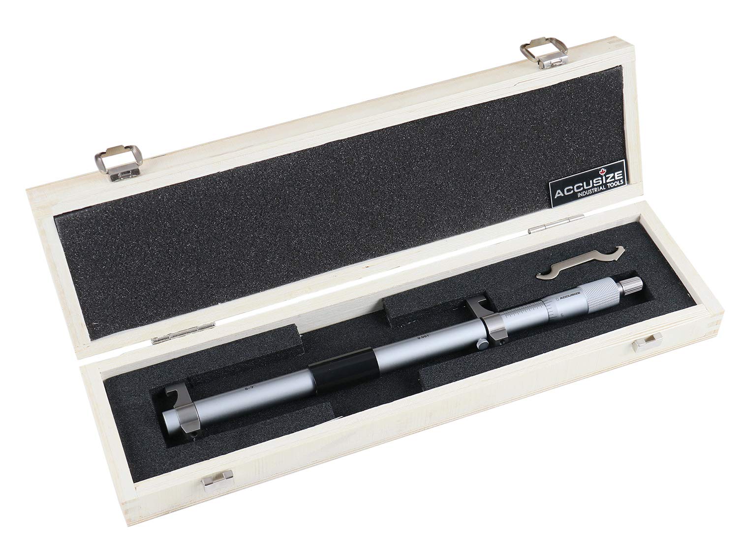 Accusize Industrial Tools 3-4'' by 0.001'' Inside Micrometer in Fitted Case, Satin Chrome Finished, Eg00-3224