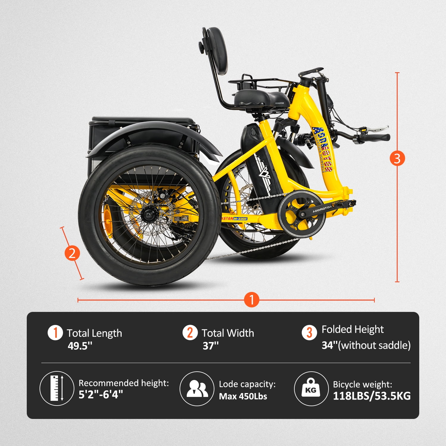 Addmotor Electric Trike, 750W Foldable Electric Tricycle, Folding Electric Trike for Adults,48V 20Ah Removable Battery,20" Fat Tire Electric Trikes with Rear Speed Differential,M-330F White - Curated Treasures Market