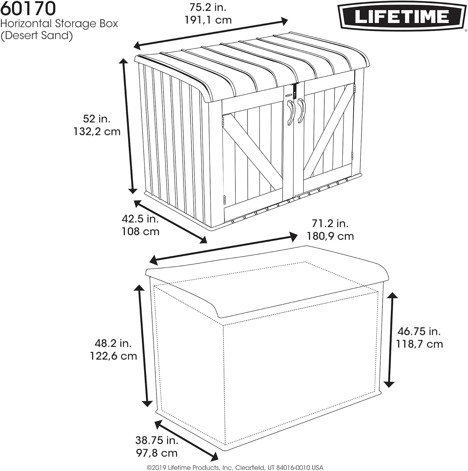 Lifetime Products 60170 Horizontal Storage Box, Tan