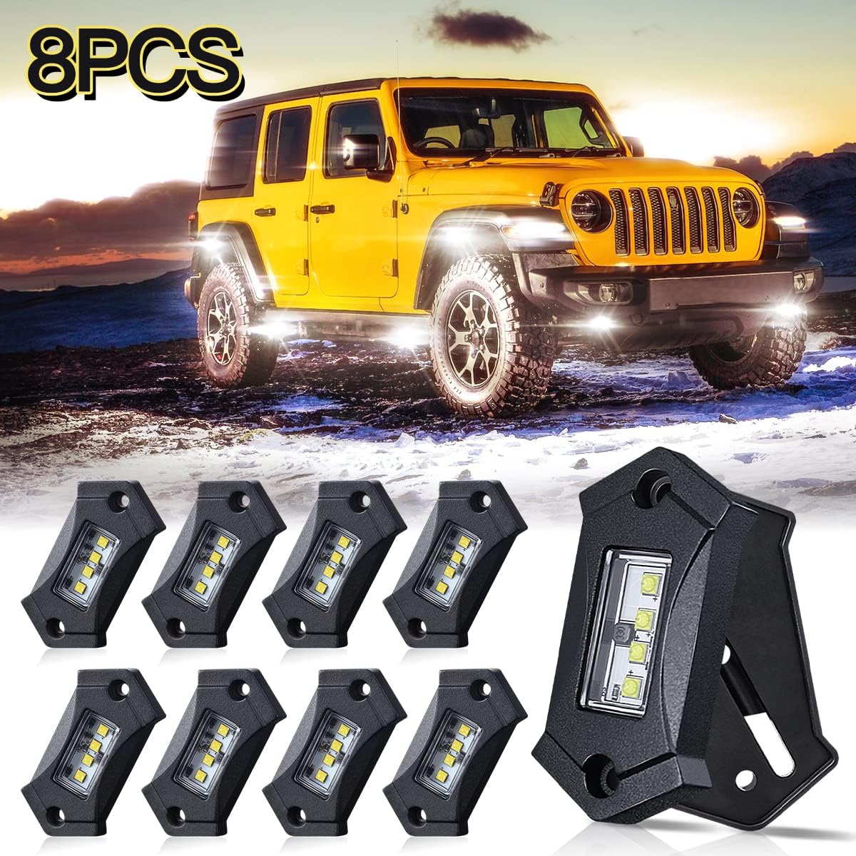 LEDKITO R3 White LED Rock Lights 12PCS for Trucks Je-ep Off Road RZR Boat Car SUV ATV UTV Super Bright Under glow Pure White Lights Trail Trai Rig Lights High Power Waterproof Shockproof(12 Pods)