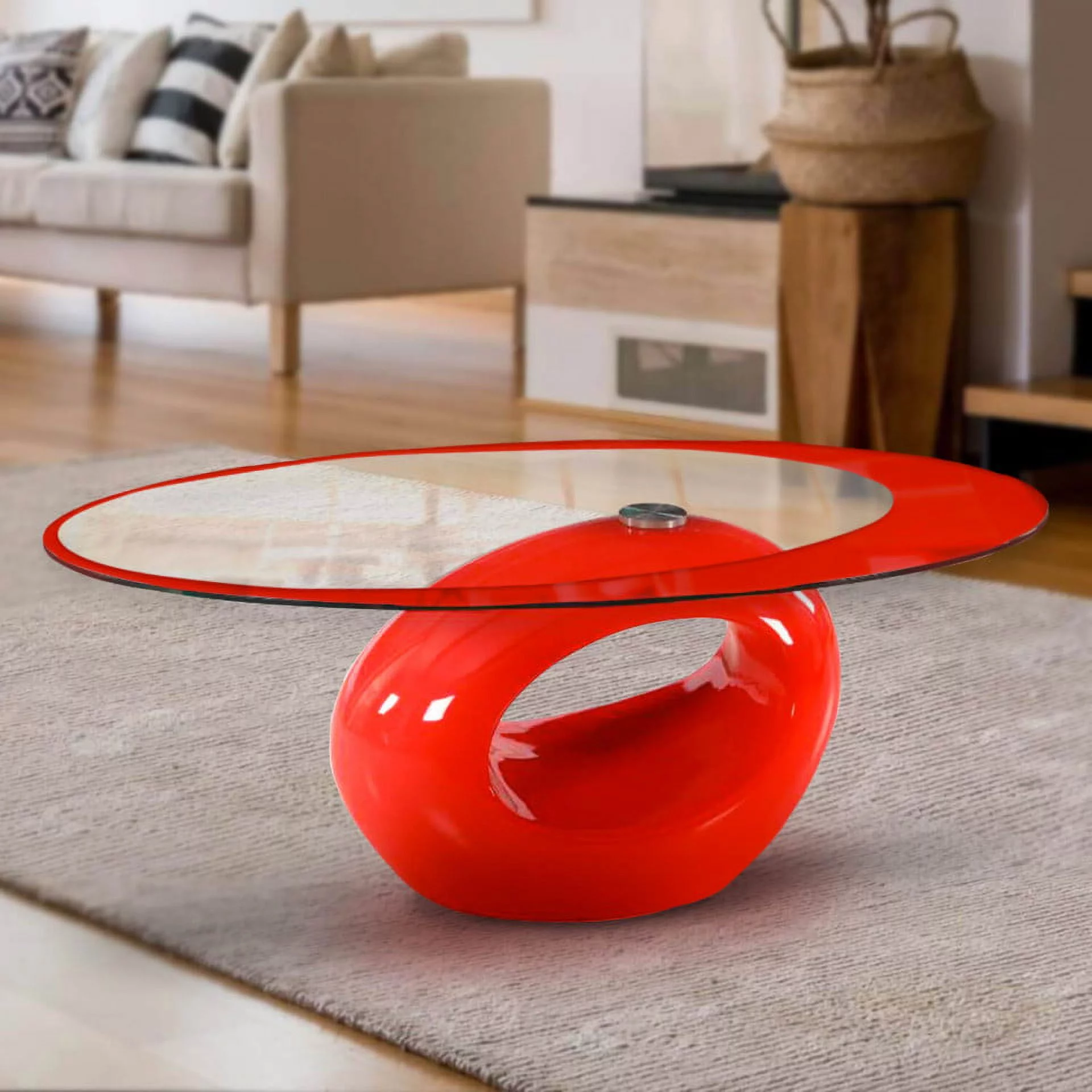 Stylish Red Oval Shape Coffee Table by Fab Glass and Mirror