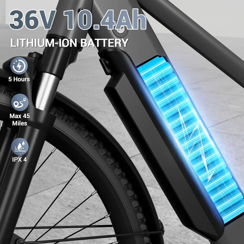 TST Electric Bicycle for Men, 500W Adult Step-Over Electric Bike, 26" Electric Mountain Bike, 7-Speed, LCD Display, Range up to 45 Miles & 22 MPH Max Speed, Iron Gray