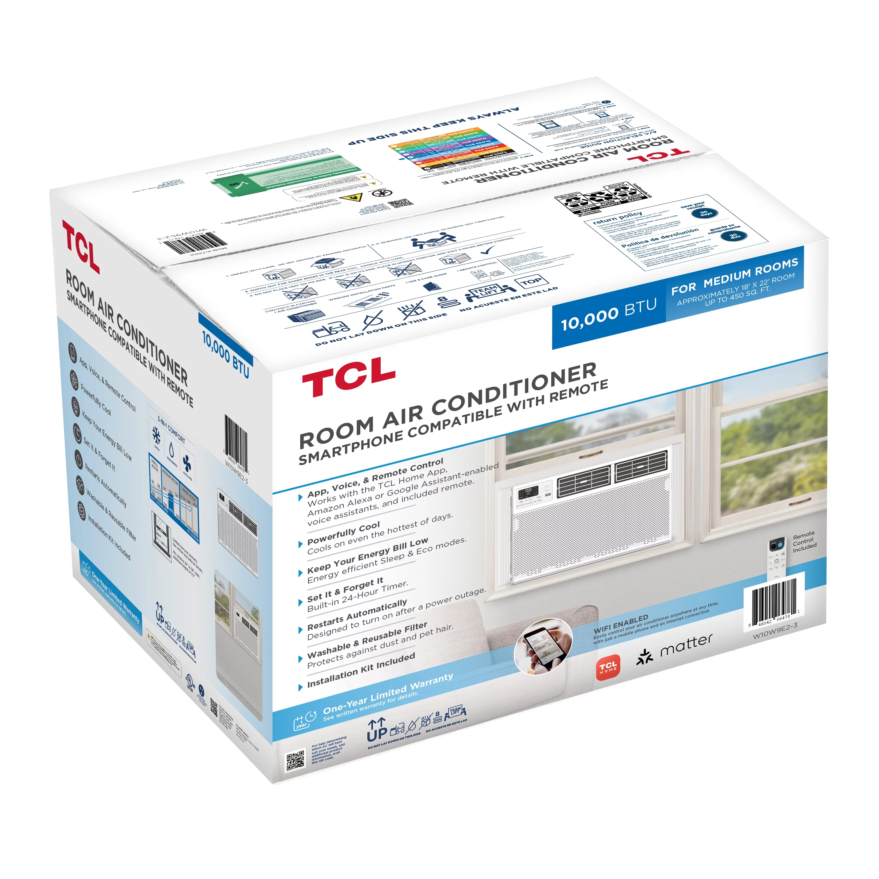 TCL 10,000 BTU Smart Window Air Conditioner, White, W10W9E2-3