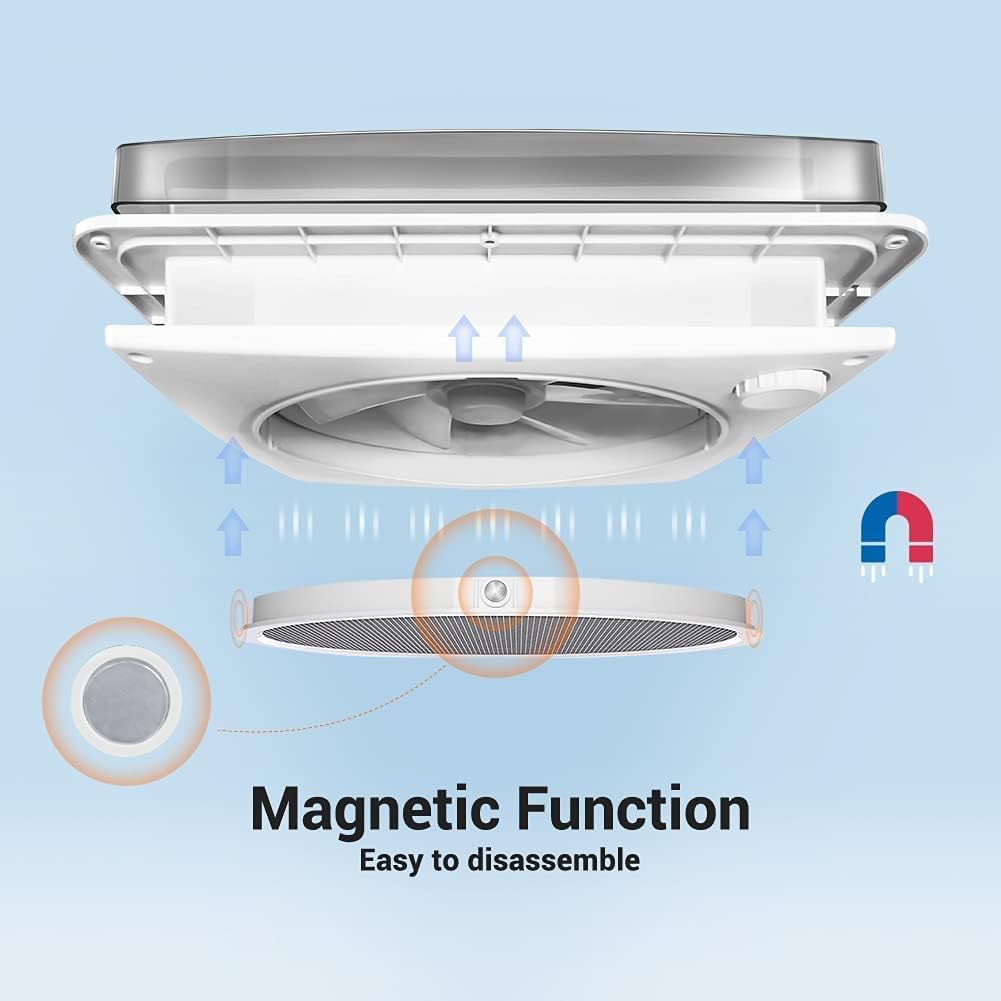 Automatic 12 RV Vent Fan Ultra Less Noise Motor with Remote, Air Max RV Ventilation 12V Speeds Reversible Exhuast RV Roof Vent, Motorhome Camper Van Trailer Bathroom Roof Vent Fan with Translucent Smoke Lid