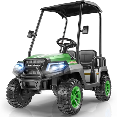 R9 24V Kids Golf Cart, 4 Seats, 4WD Kids Electric Car w/Remote Control, Detachable Awning, Spring Suspension, Multimedia Functions Including Music, Story, Wireless Connection, Horn, Power Display