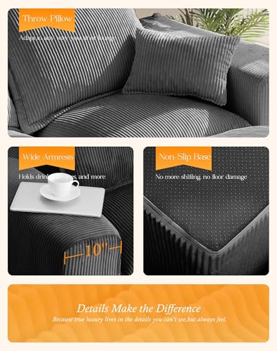 107" Comfy Cloud Couch with L-Shape Chaise & Deep Seat, Modular Sectional Sofa in a Box, Boneless Upholstered Couches for Living Room, No Assembly Required (Soft Corduroy, Black)