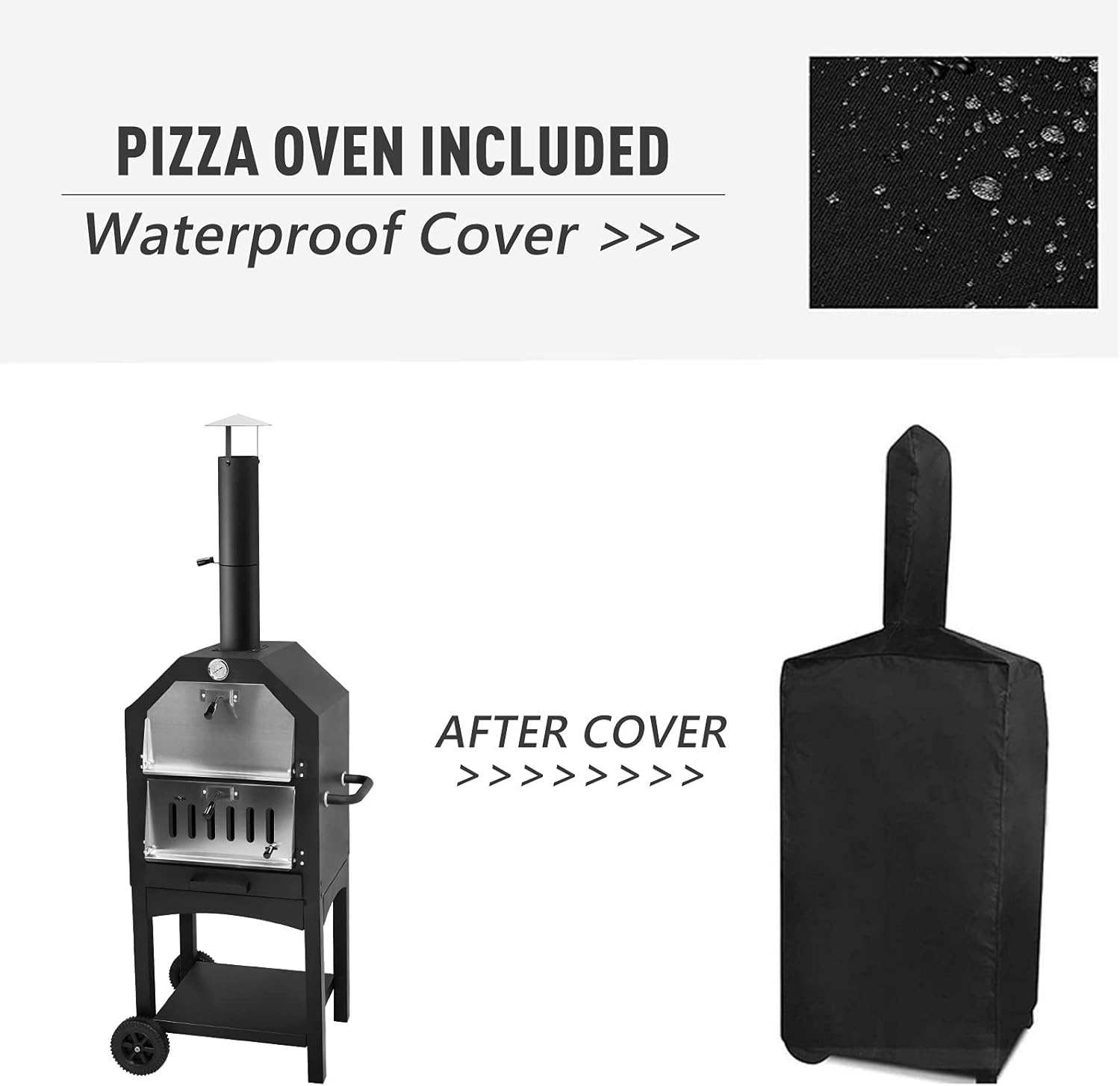 U-MAX Outdoor Pizza Oven Wood Fire with Waterproof Cover, Freestanding, Steel Pizza Grill, Pizza Maker Camping Cooker with Pizza Stone