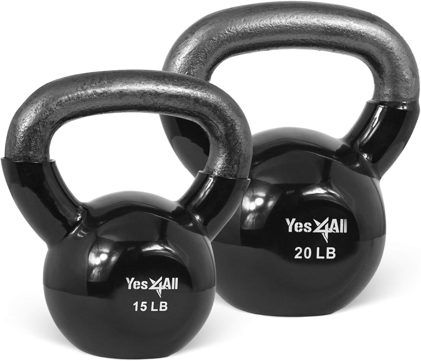 Yes4All Vinyl Coated Kettlebell Set of Weights - Strength Training Kettlebell Sets 25, 30, 35, 45, 60, 70, 105 lbs Pack of 2