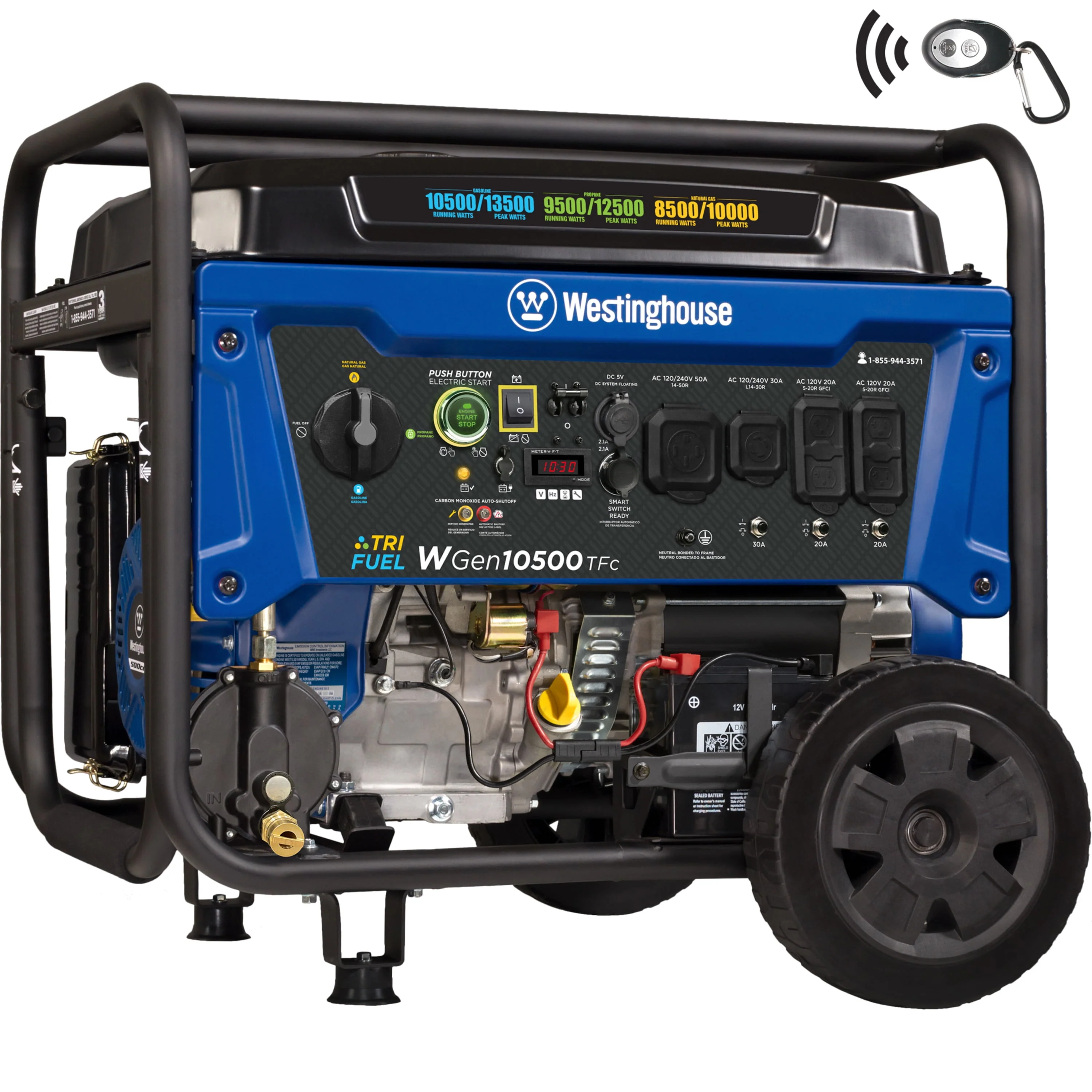 Westinghouse 12,500 Peak Watt Dual Fuel Portable Generator, Gas/Propane, Transfer Switch Ready, CO Sensor