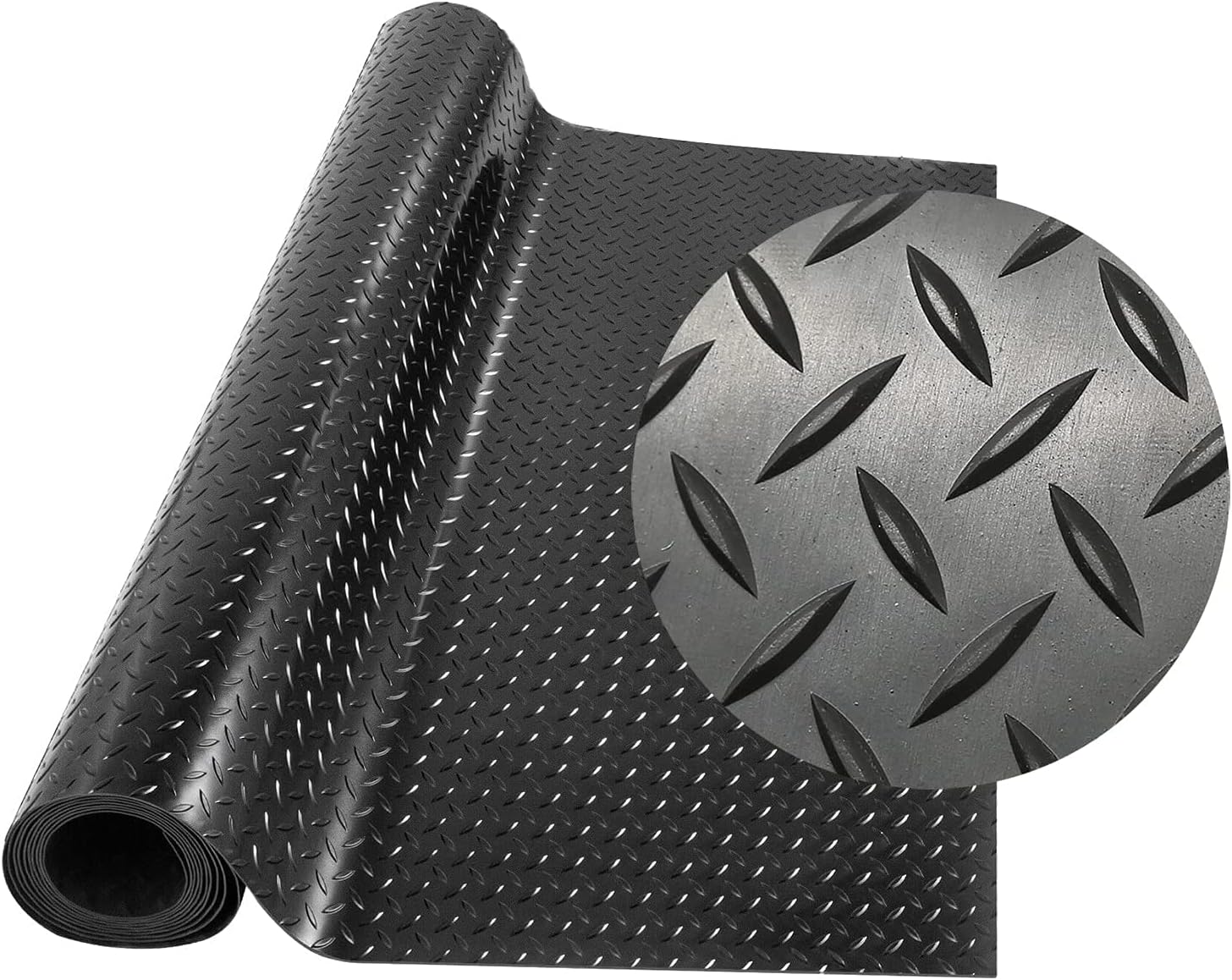 Rubber Diamond Garage Mats 3.3 x 13.2FT Heavy Duty Garage Floor Runner Anti Slip Garage Flooring Rolls, Water & Stain Resistant Rubber Industrial Flooring for Under Car, Black