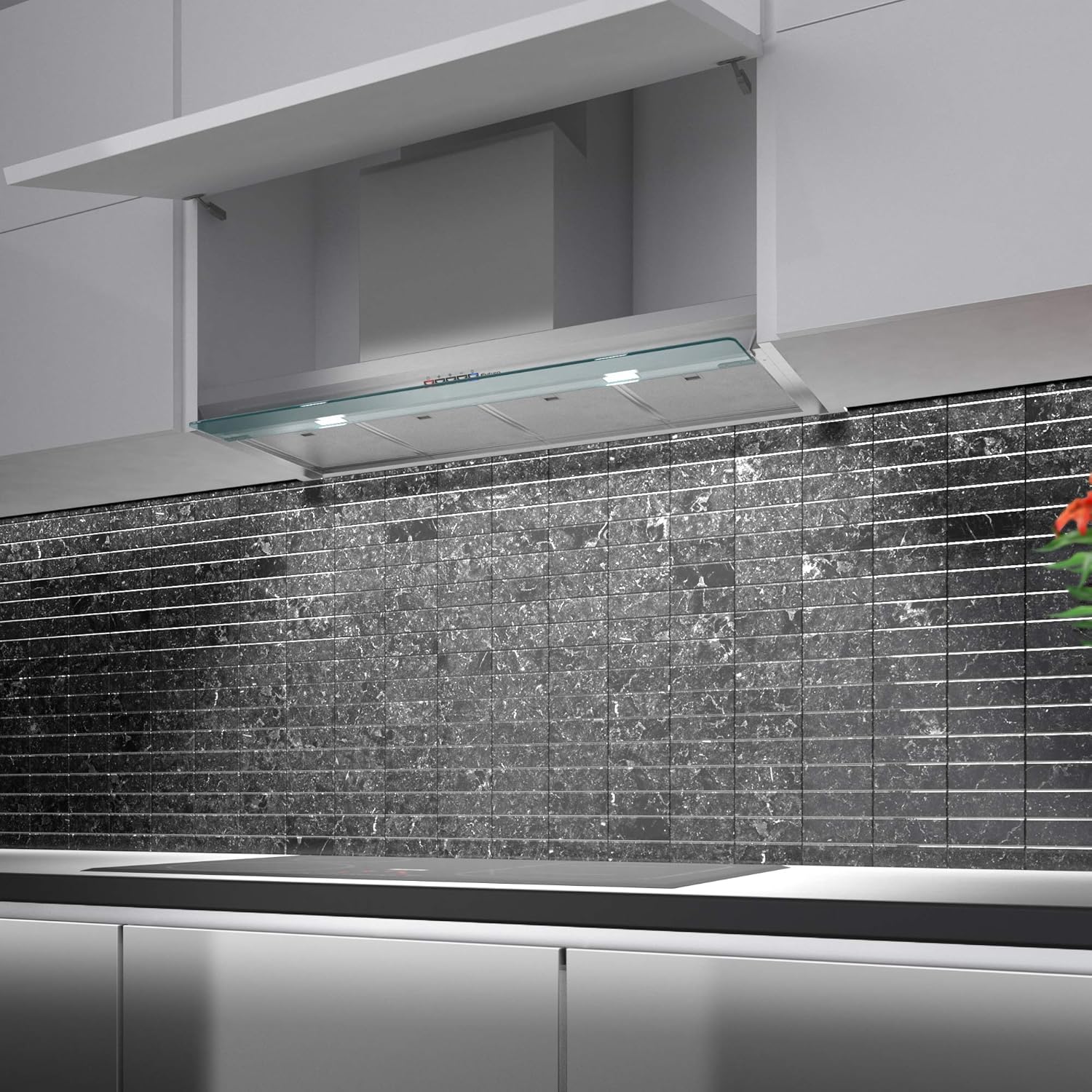 Futuro Futuro Shade 36 Inch Wall-mount/In-Cabinet Modern Range Hood - Italian Desing Vent Hood - Stainless Steel & Flip Glass, LED, Ultra-Quiet, with Blower