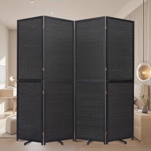 Bamboo Room Divider Folding Privacy Screens, Wall Divider for Room Separation, Portable Room Partitions and Dividers, 5.6FT Bamboo Mesh Woven Room Divider Panel (Brown, 4 Panel)