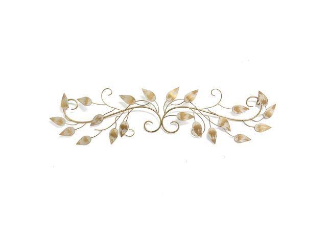 Stratton Home Decor Brushed Gold Over The Door Scroll Wall Decor with Brushed Flowing Leaves Wall Decor, Gold and Metallic White
