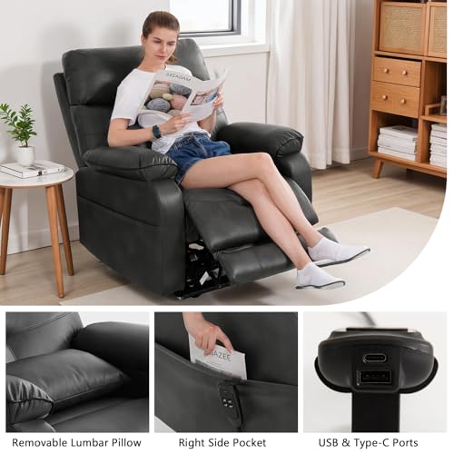 Dual Motor Power Lift Recliner Chair for Adult & Elderly, Infinite Position Lay Flat Lift Chair with Heat & Massage, Cup Holder, Lumbar Pillow, Wireless Charger, USB Ports, Leather (Beige)