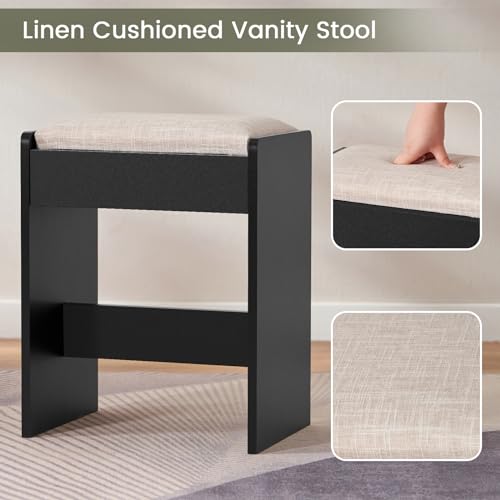 Quimoo Large Vanity Desk with LED Lighted Mirror & Power Outlet,Makeup Vanity Table with 7 Drawers,4 Shelves and 5 Hooks,Vanity Table, Vanity Desk Set for Bedroom,Bathroom,White