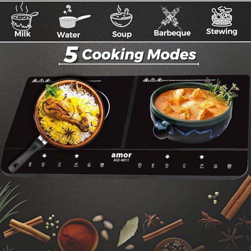 Induction Cooktop Induction Burner (Black) with touch Control, Portable Induction Cooktop Countertop Burner Auto Shut-off, 1500-1800-2000W, 7 Temp Levels, Timer, LED Display