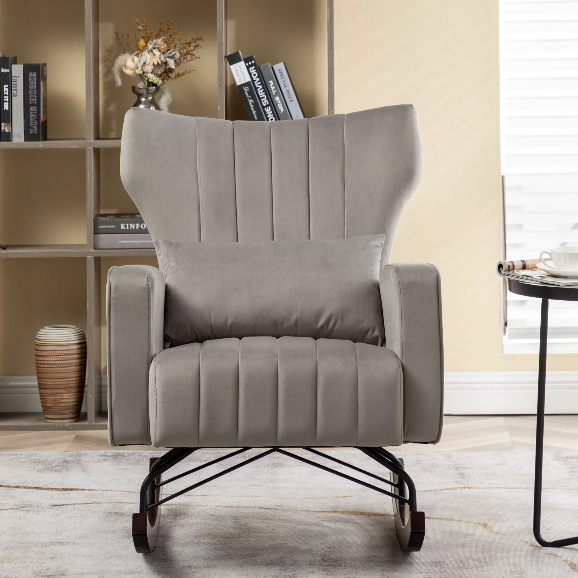 Velvet Nursery Rocking Chair, Accent Rocking Chair with with Solid Metal Legs, Upholstered Comfy Glider Rocker for Reading, Bedroom and Living Room