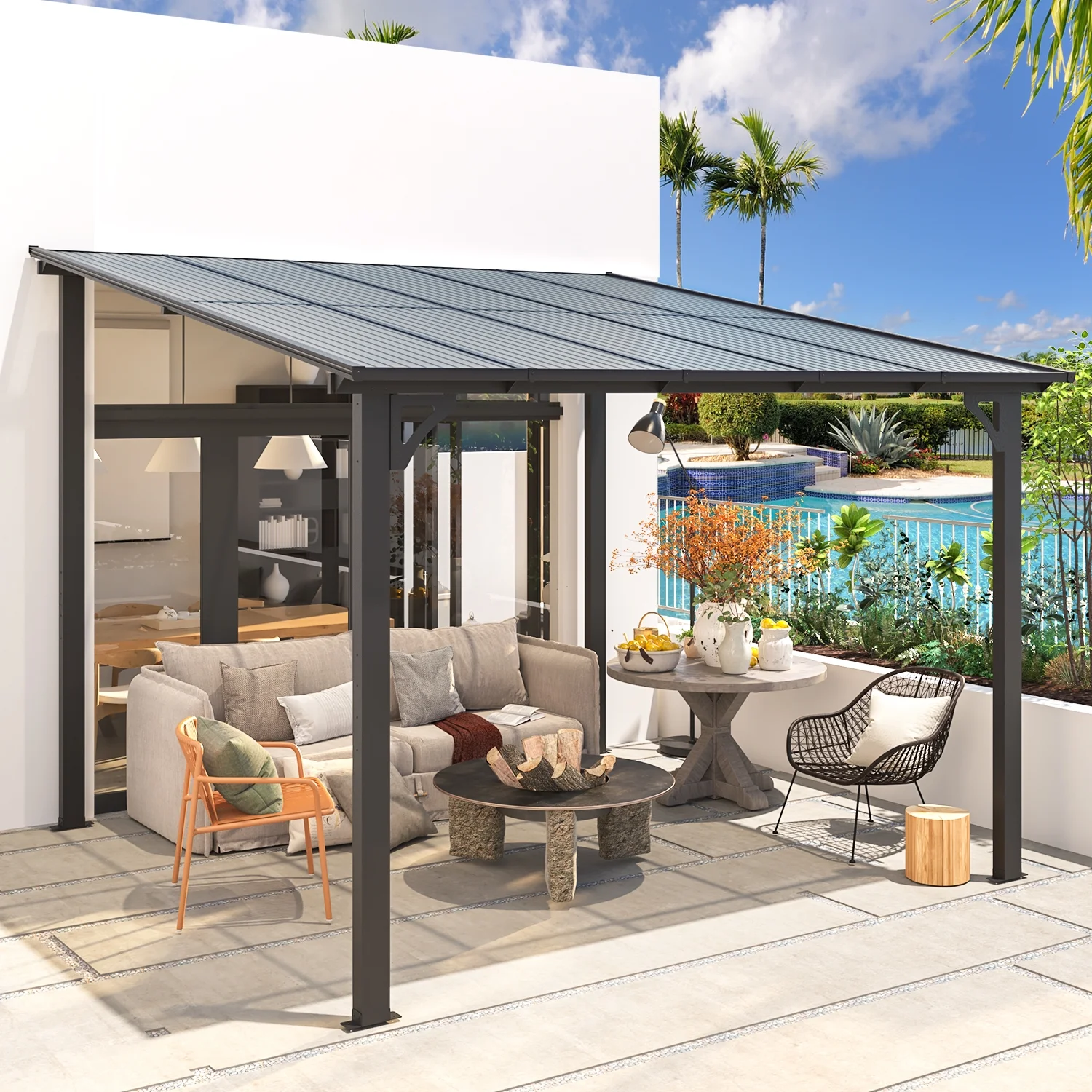 AECOJOY 10' x 10' Hardtop Gazebo Outdoor Aluminum Pergola ​For Garden, Patio, Backyard-​Gray