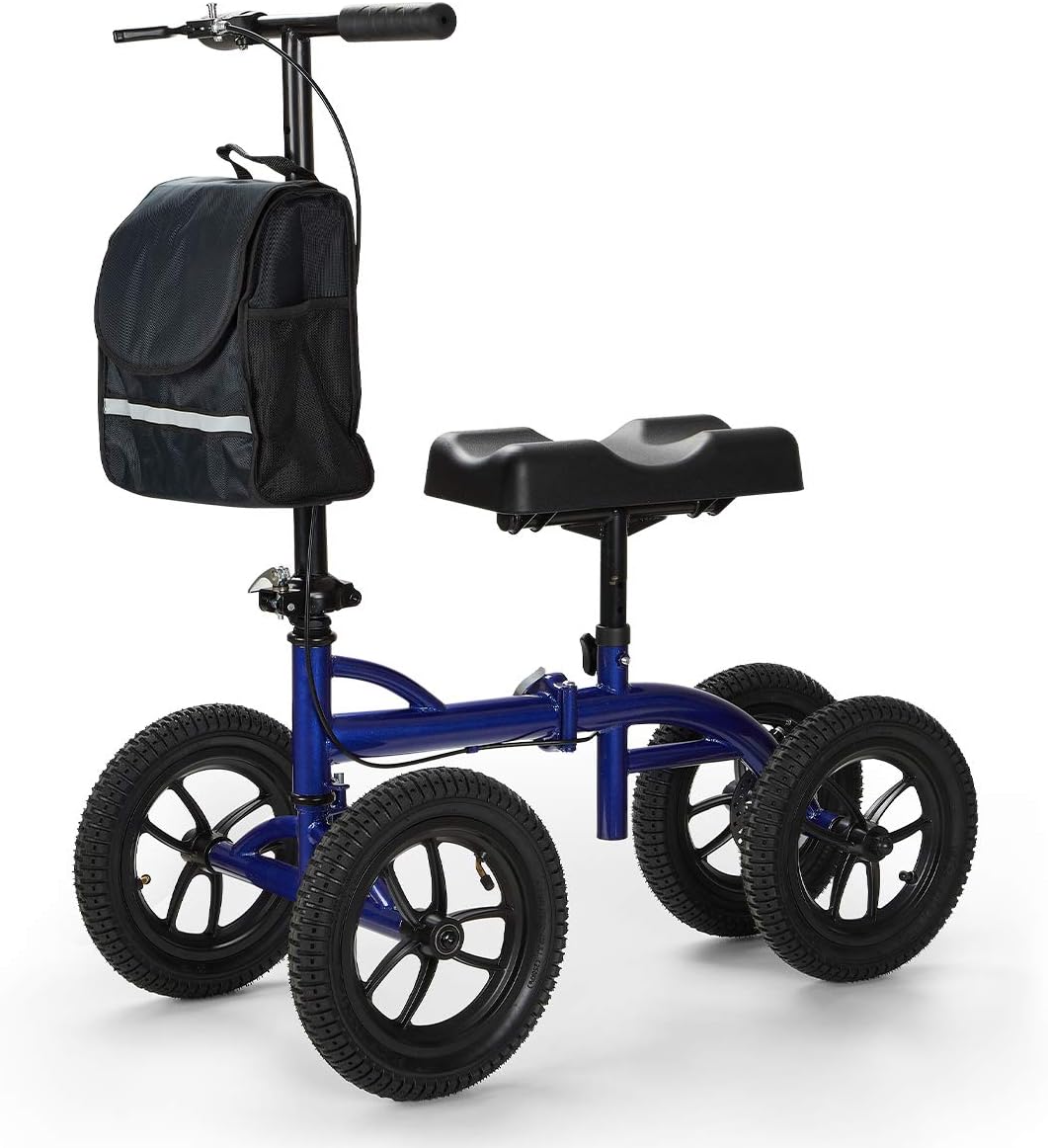 OasisSpace Bariatric Knee Walker - Heavy Duty Knee Scooter with 12 inch Pneumatic for 500LB, All Terrain Knee Scooters for Foot Injuries Adult, Broken Leg