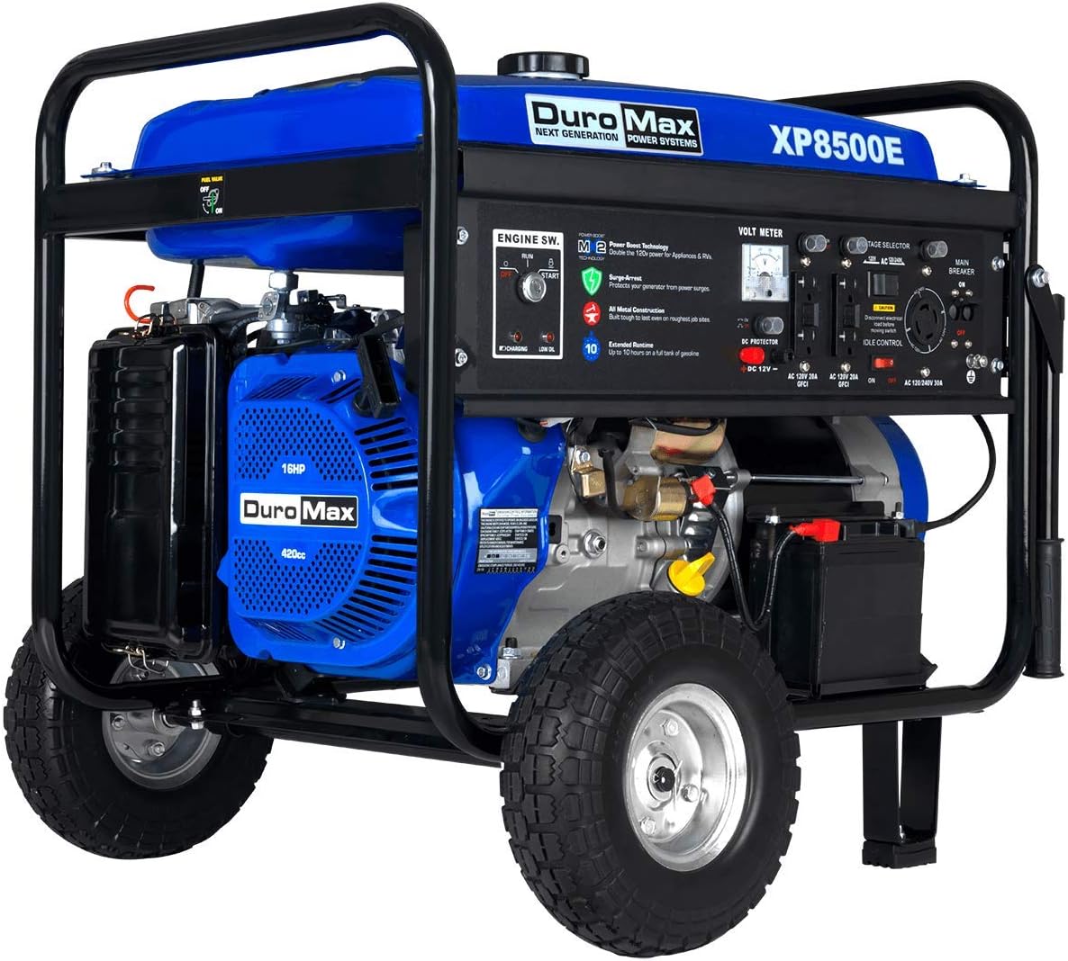 DuroMax XP5500EH Electric Start-Camping & RV Ready, 50 State Approved Dual Fuel Portable Generator-5500 Watt Gas or Propane Powered, Blue/Black