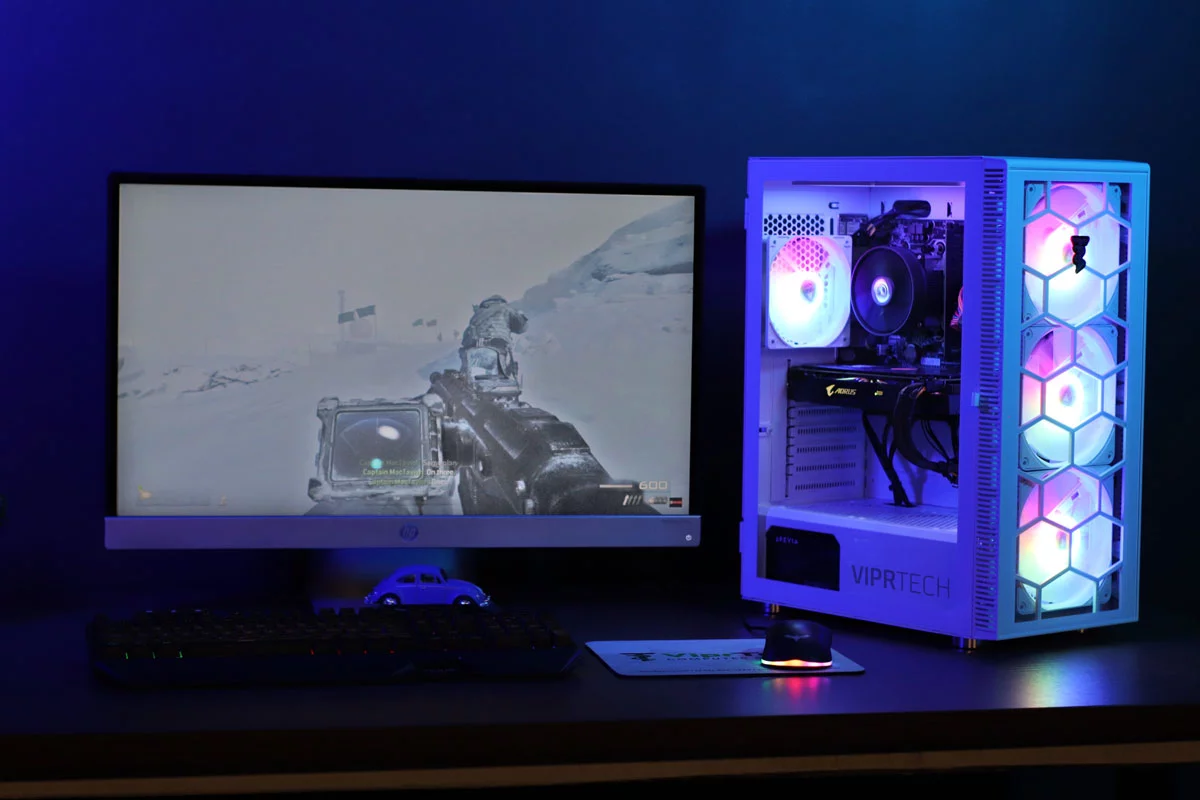 ViprTech.com Icefall Gaming PC Computer Desktop - AMD Ryzen 5 (12-Core), NVIDIA RTX 2060 6GB, 16GB DDR4 RAM, 128GB M.2 SSD, 1TB HDD, VR-Ready, Streaming, RGB, WiFi, Windows 10 Pro, 1 Year Warranty