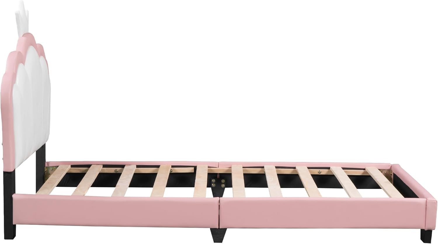 Bellemave Twin Size Princess Bed Frame with Crown Headboard, PU Upholstered Princess Twin Bed for Girls,Kids Twin Platform Bed,(Twin,Pink)