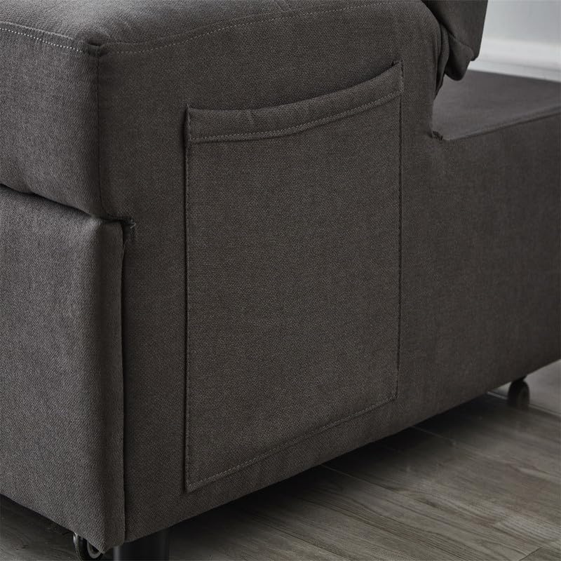 Convertible Chair Bed, 3 in 1 Convertible Sofa Bed Sleeper Sofa with Adjustable Backrest, Built-in Pull Out Handle and Side Pocket, Sofa Bed Couch Sleeper Chair for Living Room, Black