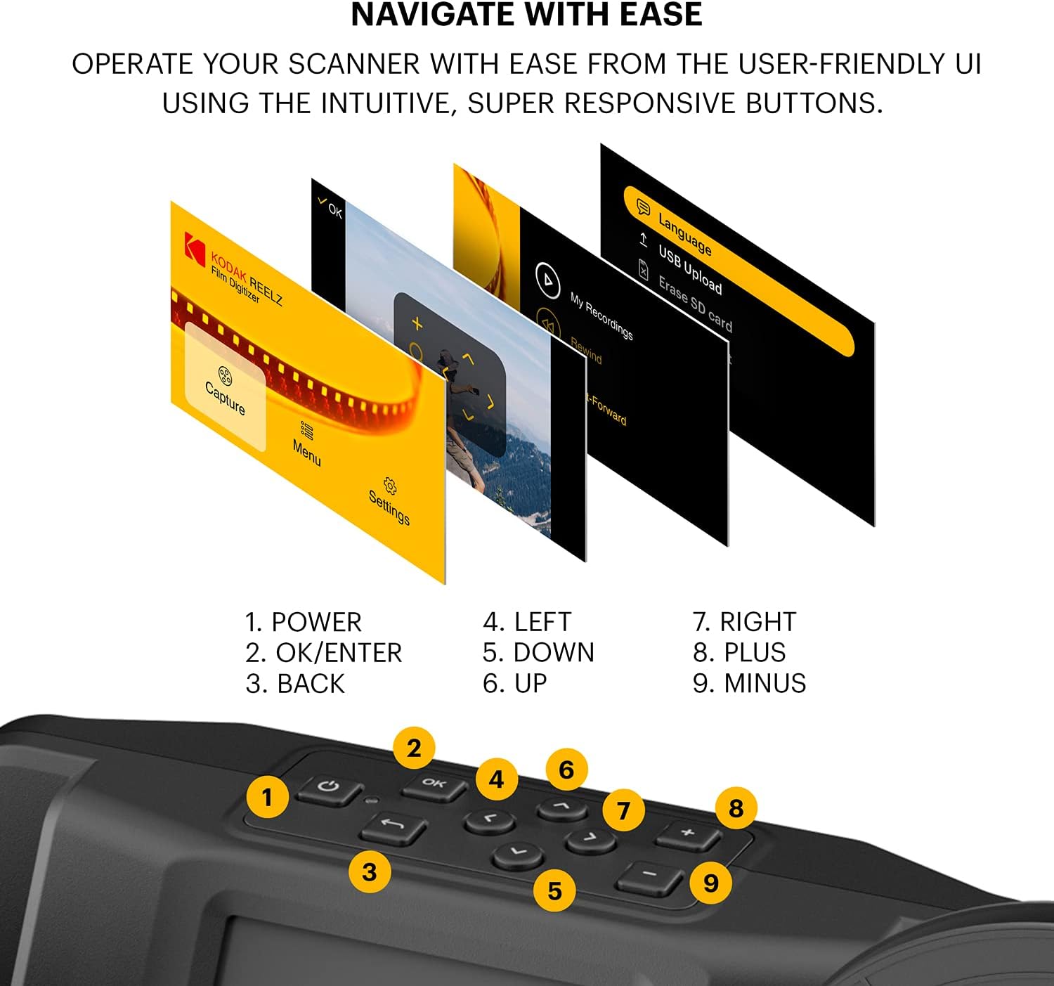 KODAK REELZ 8mm & Super 8 Films Digitizer Converter with Big 5” Screen, Scanner Converts Film Frame by Frame to Digital MP4 Files for Viewing, Sharing & Saving on SD Card for 3” 4” 5” 7” Reels