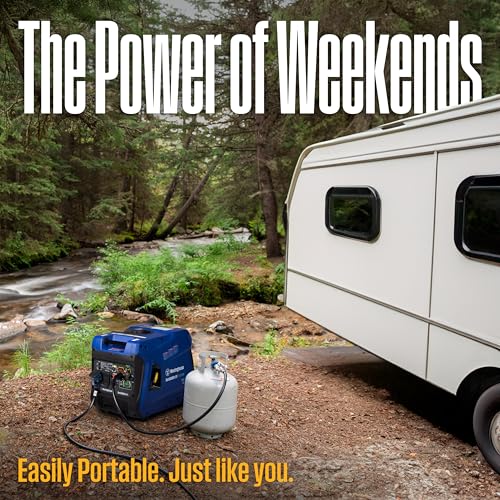 Westinghouse 5000 Peak Watt Super Quiet Dual Fuel Portable Inverter Generator, Remote Electric Start, Gas & Propane Powered, RV Ready 30A Outlet, Parallel Capable, Blue/Black