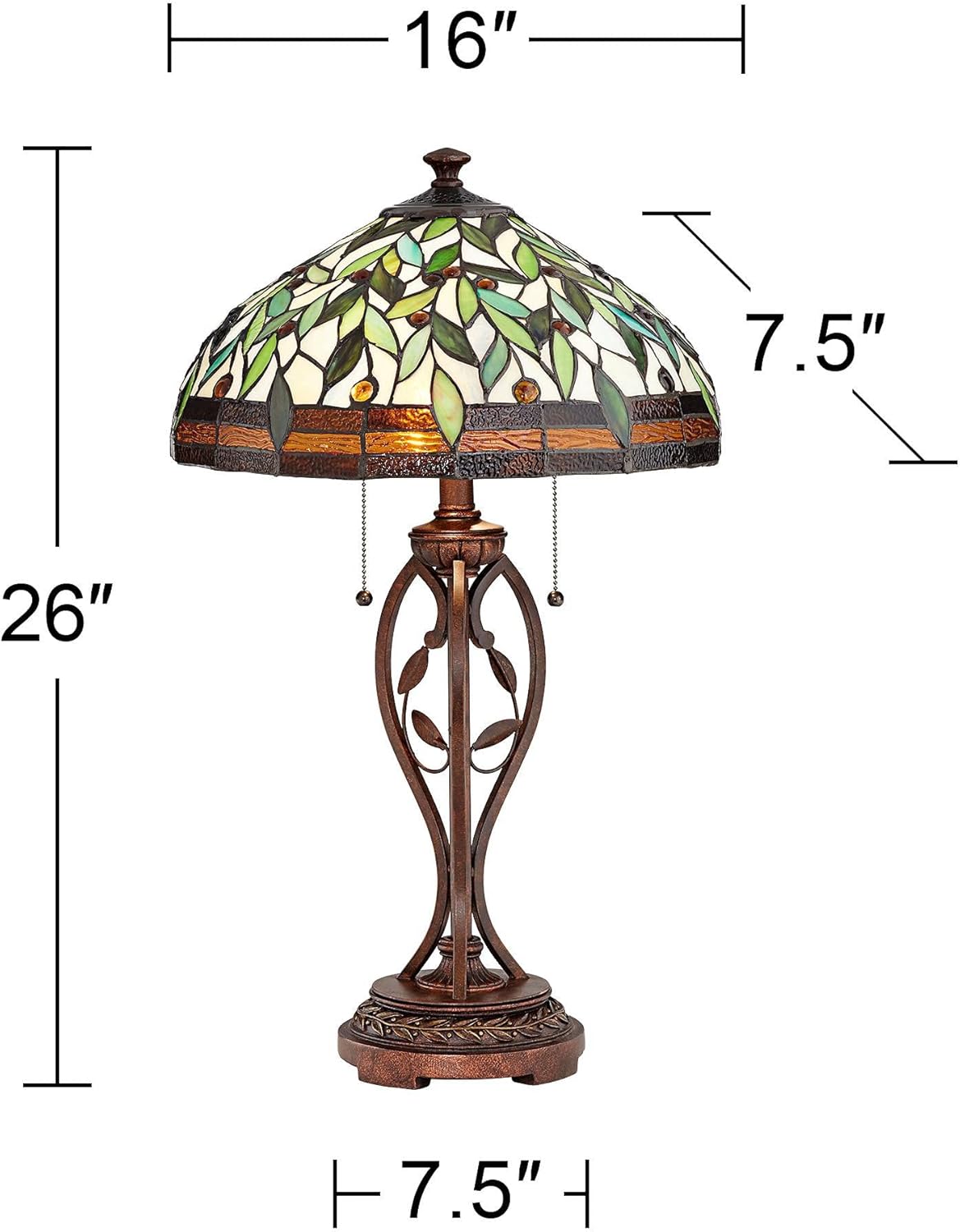Robert Louis Tiffany Blossoming Leaf Vine Traditional Tiffany Style Table Lamp with Table Top Dimmer 26" High Bronze Stained Glass Shade Decor for Living Room Bedroom House Bedside Nightstand Home