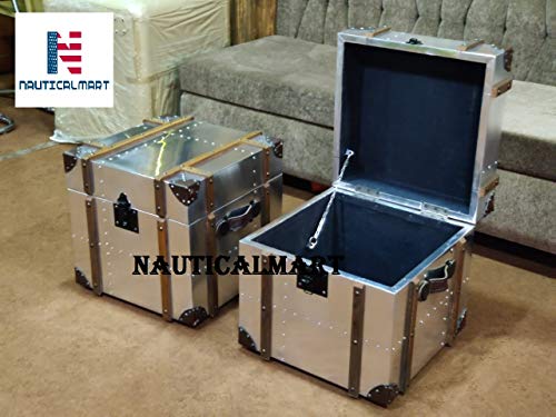 Aluminum Trunk Coffee Table Bedside Night Stand Aviator End Side Table Aircraft Airman Style Living Room Home Office Furniture (2 Trunk)