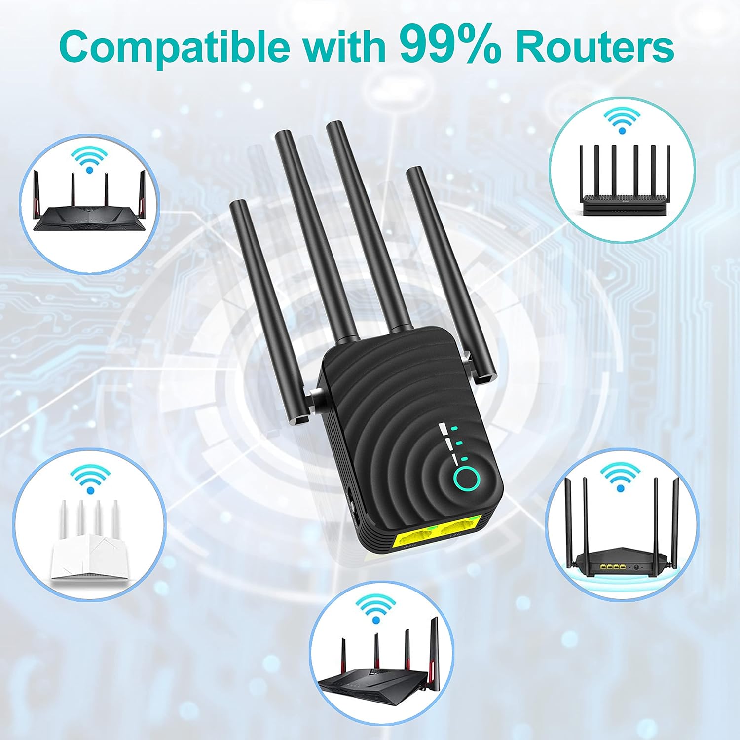 WiFi Range Extender Signal Booster, Covers up to 5000sq.ft and 35 Devices, 1200Mbps Wireless Internet Amplifier, 2.4 & 5GHz Dual Band WiFi Repeater with Ethernet/LAN Port Pack of 2