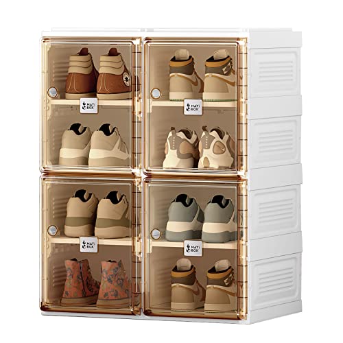 Shoe Organizer Storage Box, Portable Folding Shoe Rack for Closet with Magnetic Clear Door,Large Sneaker Cabinet Bins Sturdy Easy Assembly 10 Layers-20 Grids