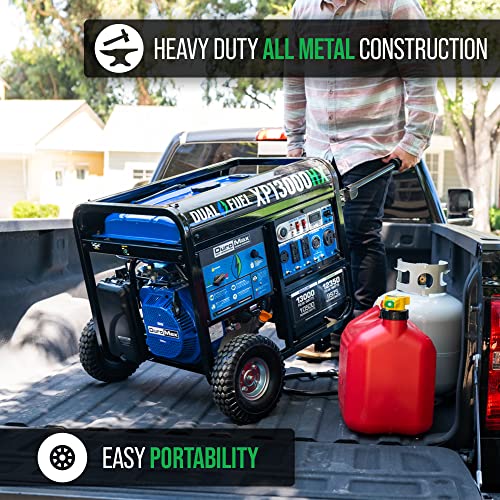 DuroMax XP13000HXT 13,000-Watt 500cc Tri Fuel Gas Propane Natural Gas Portable Generator with CO Alert, Black/Blue