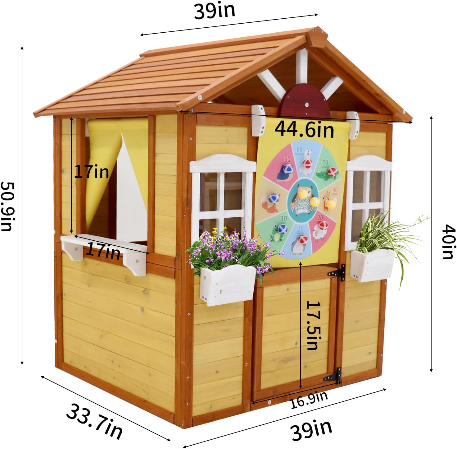 Wooden Playhouse for Kids, Outdoor Children Play House Garden Play House with Working Door and Windows for Children 3-10 Years Old