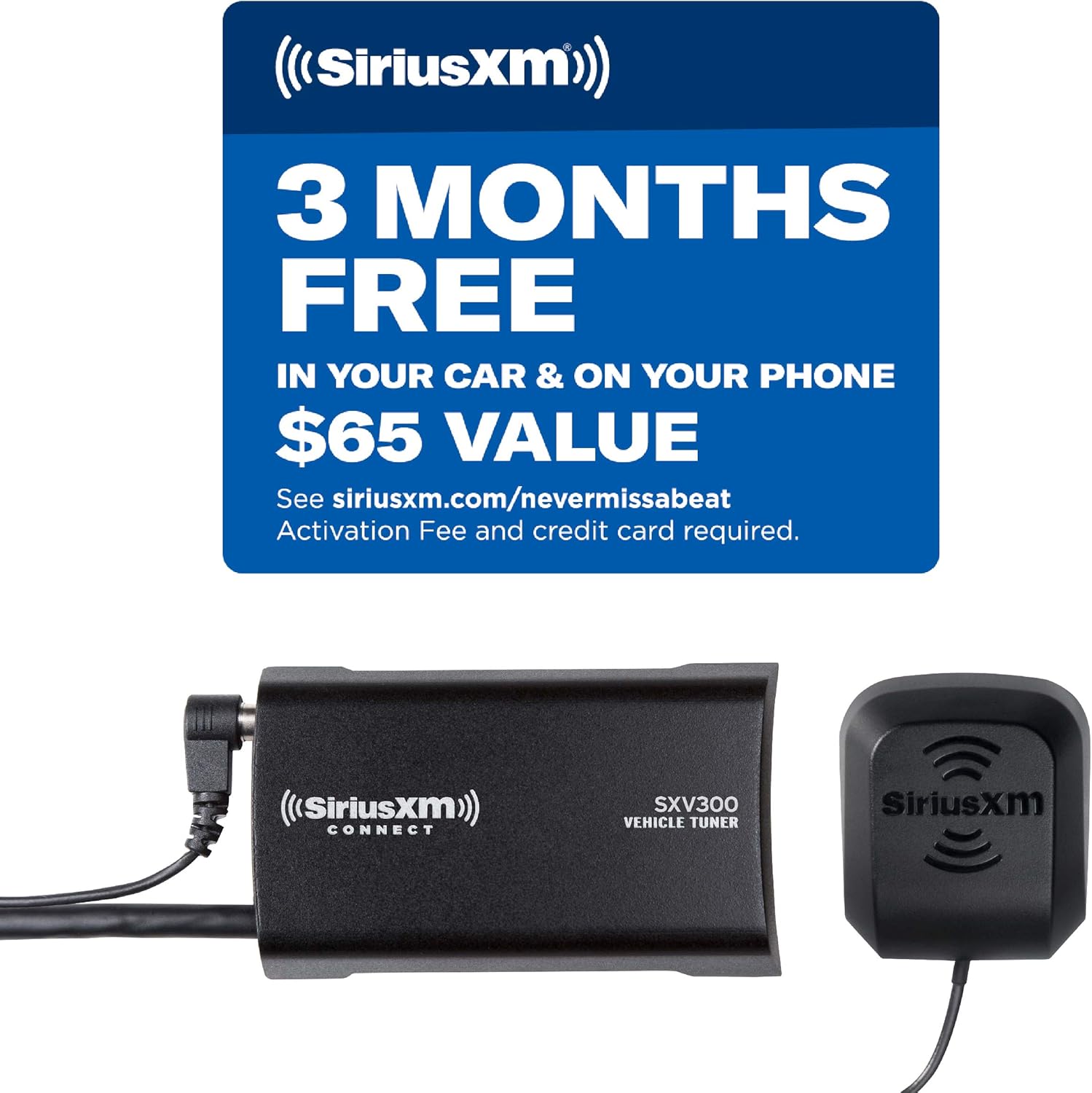 SiriusXM SXV300V1 Satellite Radio Vehicle Tuner, First 12 Months Only $99 OR First 3 Months Free Service w/ Subscription, Add to Any SiriusXM-Ready Car Stereo SXV300V1 Black Pack of 2