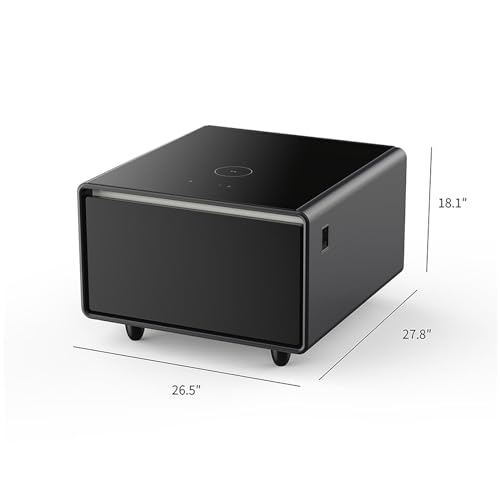 GOCAPTAIN Smart Side Table with Built-in Fridge, Nightstand with Touch Screen Temperature Control Cooling Drawer, Induction Light, Cordless Charging & USB Port