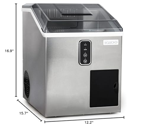 Igloo Electric Countertop Ice Maker Machine - Automatic and Portable - 33 Pounds in 24 Hours - Ice Cube Maker - Ice Scoop and Basket - Ideal for Iced Coffee and Cocktails - Stainless Steel