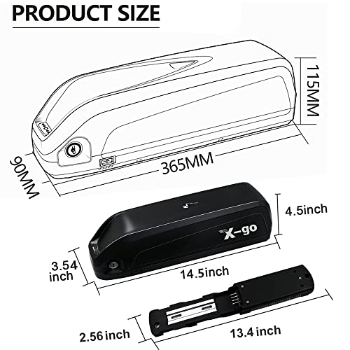 X-go 36V Ebike Battery 13AH Mountain Bike Lithium Li-ion Battery Pack with Charger and BMS for 1000W 750W 500W 350W 250W Electric Bicycle Motor (36V 13AH 4Pin)
