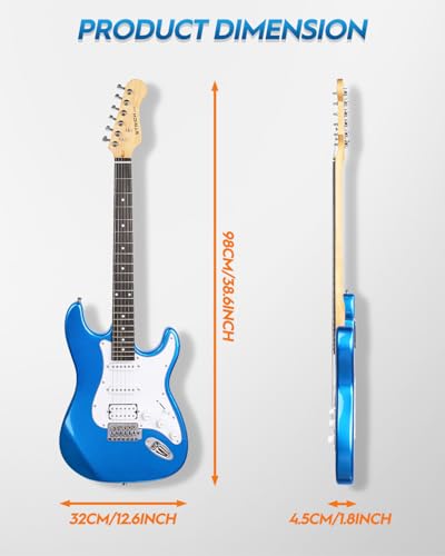 STRICH Electric Guitar Beginner Kit, Solid Body 39" Full Size Electric Guitar HSS Pick Up for Starter, with 10W Amp, Bag, Digital Tuner, Capo, Strap, String,Cable, Picks, SST-S20 Sunburst
