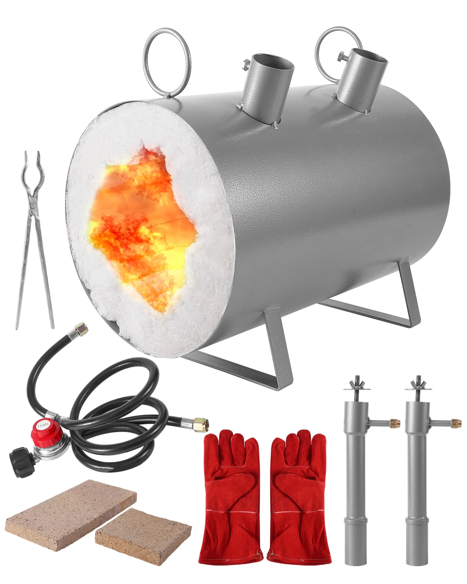 Goldensoil Propane Forge Double Burner, Blacksmithing Forge for Heating and Shaping Metals,[Large Capacity][Durable] Mini Forge for Blacksmiths, Knife Makers, and DIY Metalworker-Oval
