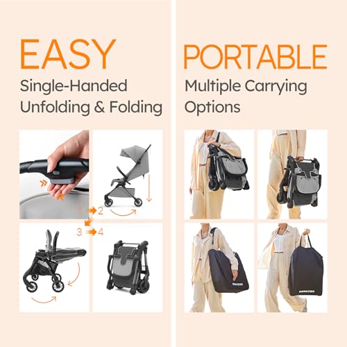 Lightweight Baby Strollers for Airplane, Ultra-Compact Travel Stroller, Light & Strong Portable Toddler Stroller with Carbon Fiber Frame and UPF 50+ Waterproof Fabric, Only 9.9 lbs, Brown