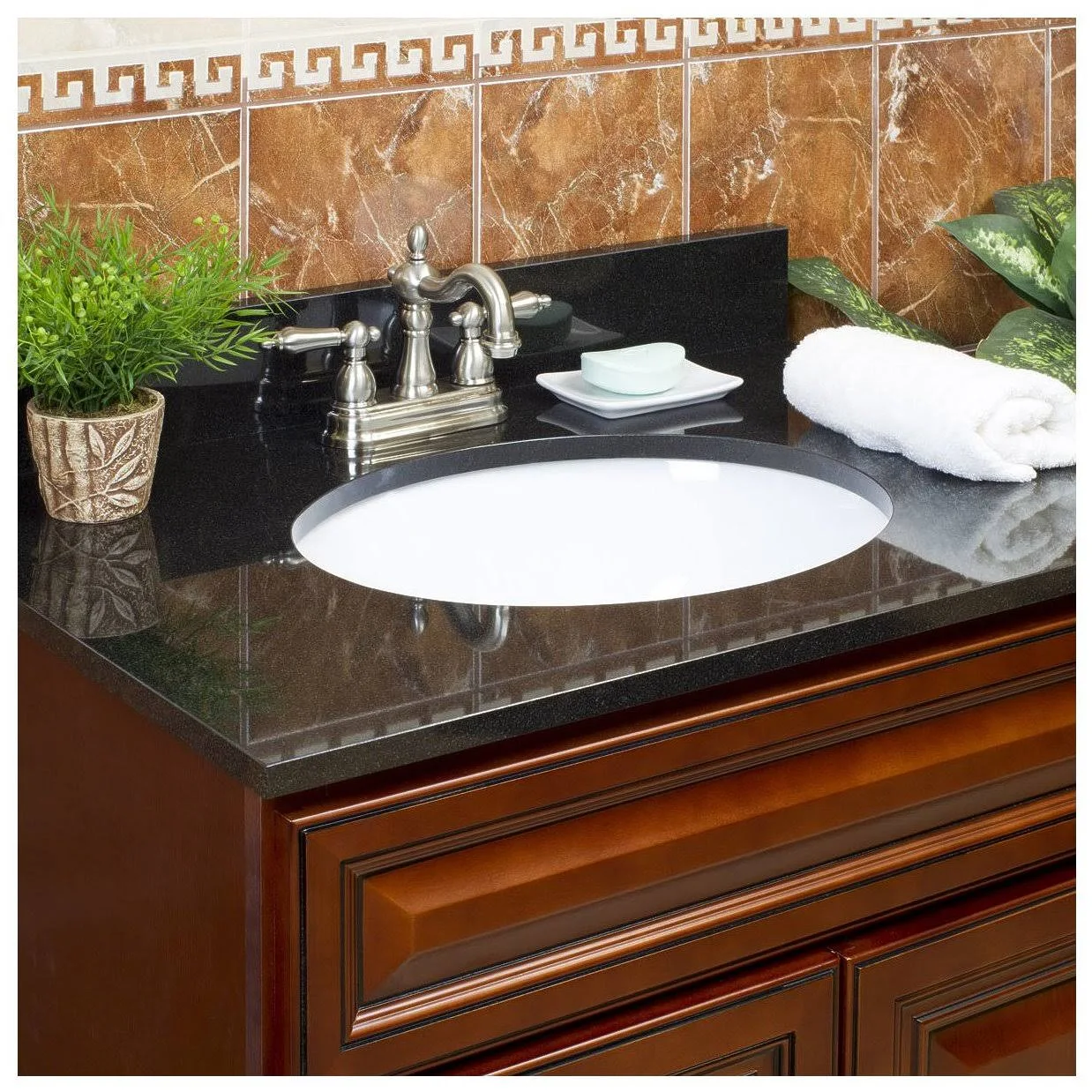 LessCare Absolute Black Granite Vanity Top 25 in x 22 in with Backsplash 4 in Spread LGA25224