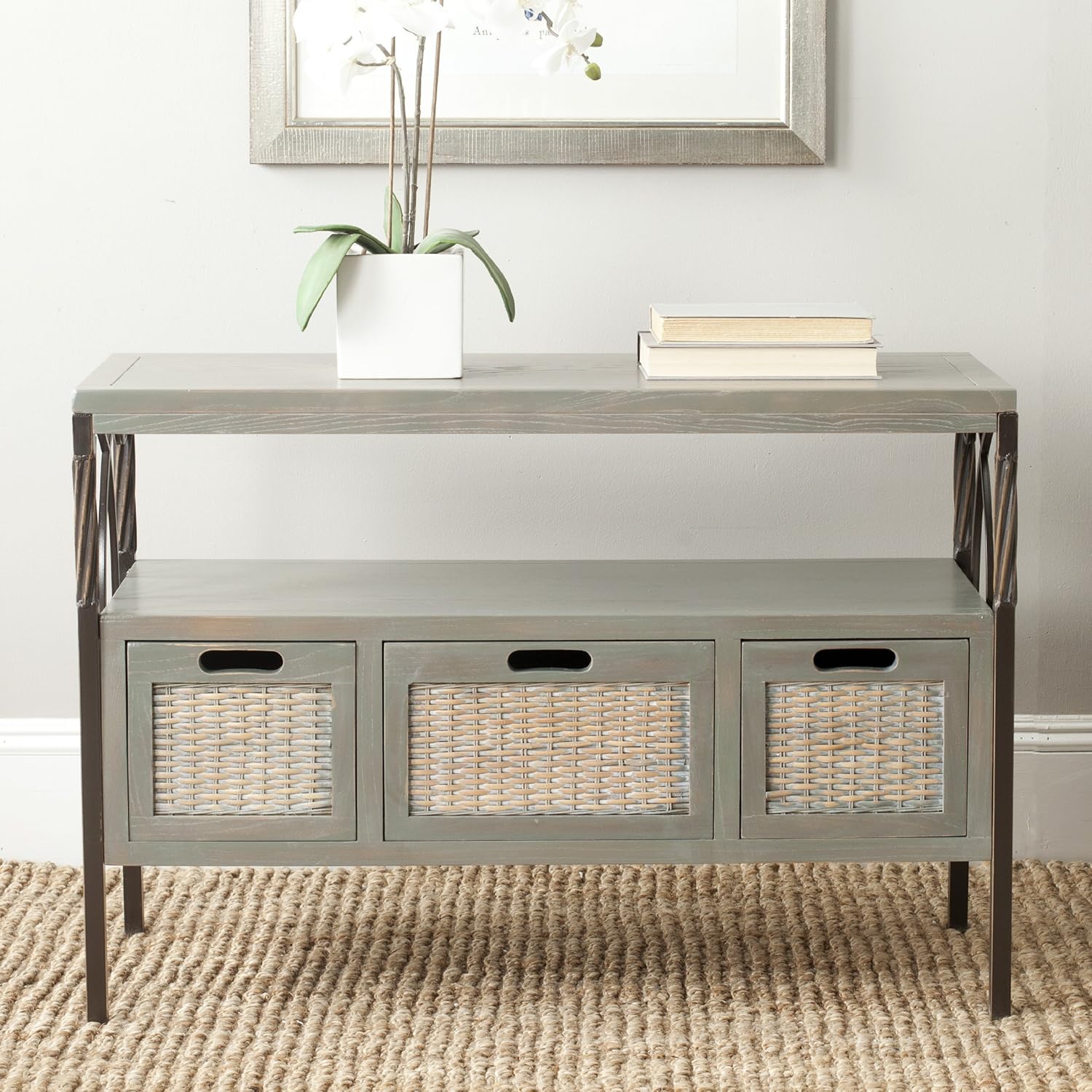 Safavieh American Homes Collection Joshua Antique Dark Walnut and Pewter 3-Drawer Console Table