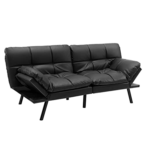 Convertible Futon Sofa Bed Memory Foam Couch Sleeper W/Adjustable Armrest Black