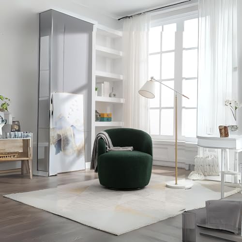 Teddy Fabric Swivel Accent Armchair Barrel Chair with 360 Degree Swivel Small Single Sofa Armchair for Nursery Living Room Bedroom (Ivory White)