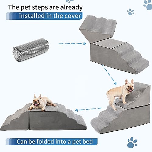 28 Inch High Dog Stairs & Steps for High Bed, Extra Wide 6 Tier Pet stairs, Dog Couch/Ramps for Small Dogs, Injured Pets or Older Dogs to Get On Bed, Pet Steps with Handle and Washable Cover