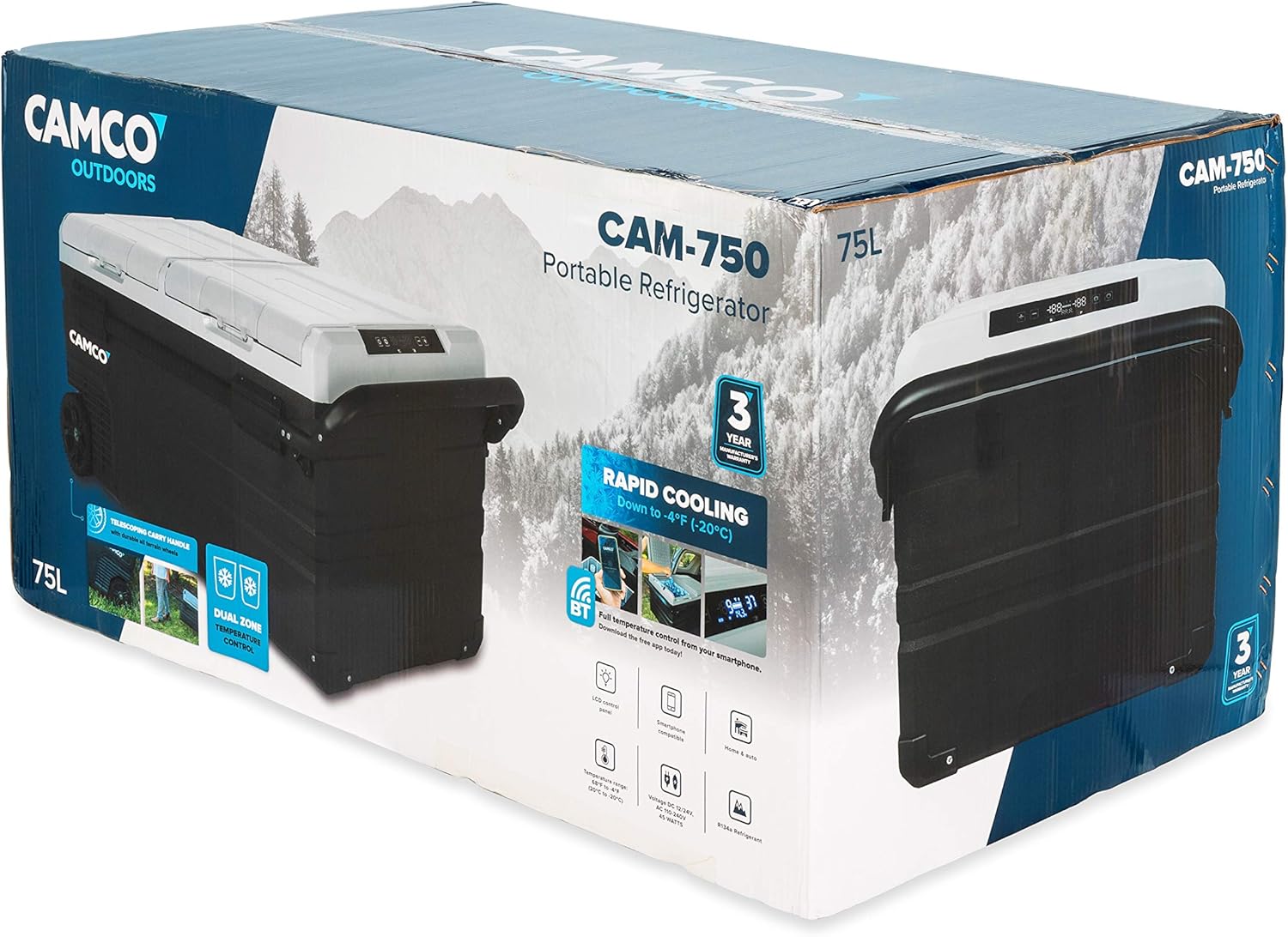 Camco 51520 CAM-750 Portable Refrigerator, AC 110V/DC 12V Compact Fridge/Freezer with Dual Zone Cooling, 75-Liter - Keeps Food and Drinks Cold While On-the-Go - Ideal for Road Trips, RVing, Camping, B