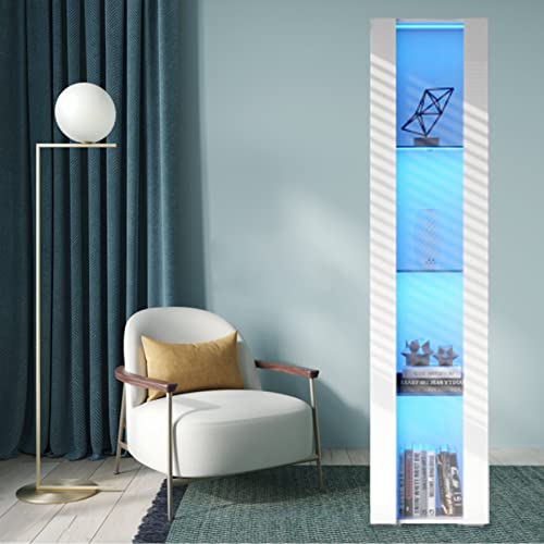 Modern 4-Shelves Display Cabinet with Clear Acrylic Door, Curio Cabinet Collection Display Case with LED Light for Home Office 12" D x 16" W x 68" H